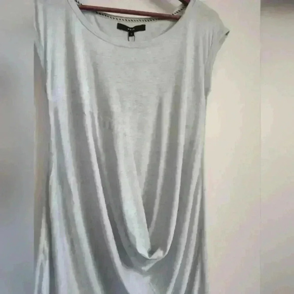 UNIQ | Light Heather  Grey Women's Short Sleeve Plunge Blouse - Picture 2 of 4